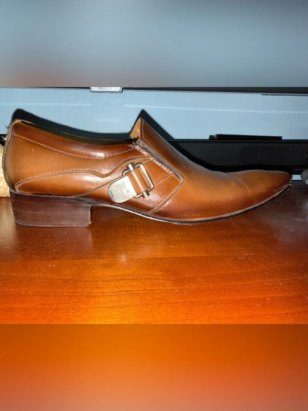 Boscage Men's Brown Leather Slip-On Dress Shoes size 42